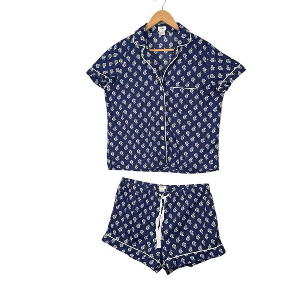J.Crew Factory 100% Cotton Pajama Set Navy Floral Short Sleeve Button Down | M - Picture 11 of 12